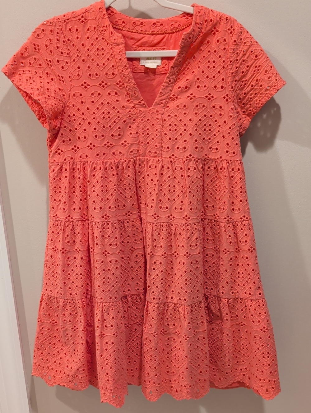Women's Anthropologie Coral Eyelet Tiered Dress
